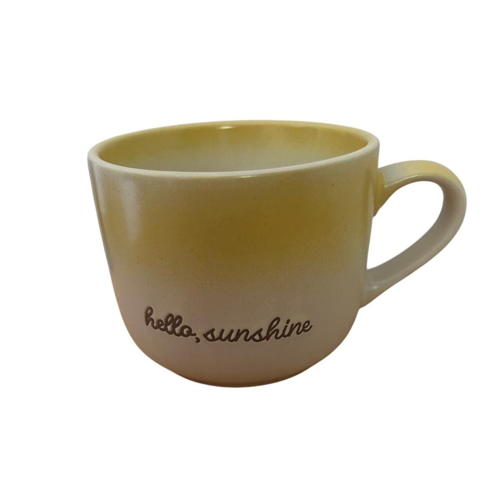 Market + Finds “Hello Sunshine” Yellow–White Ombre Ceramic Mug – Coffee Cup